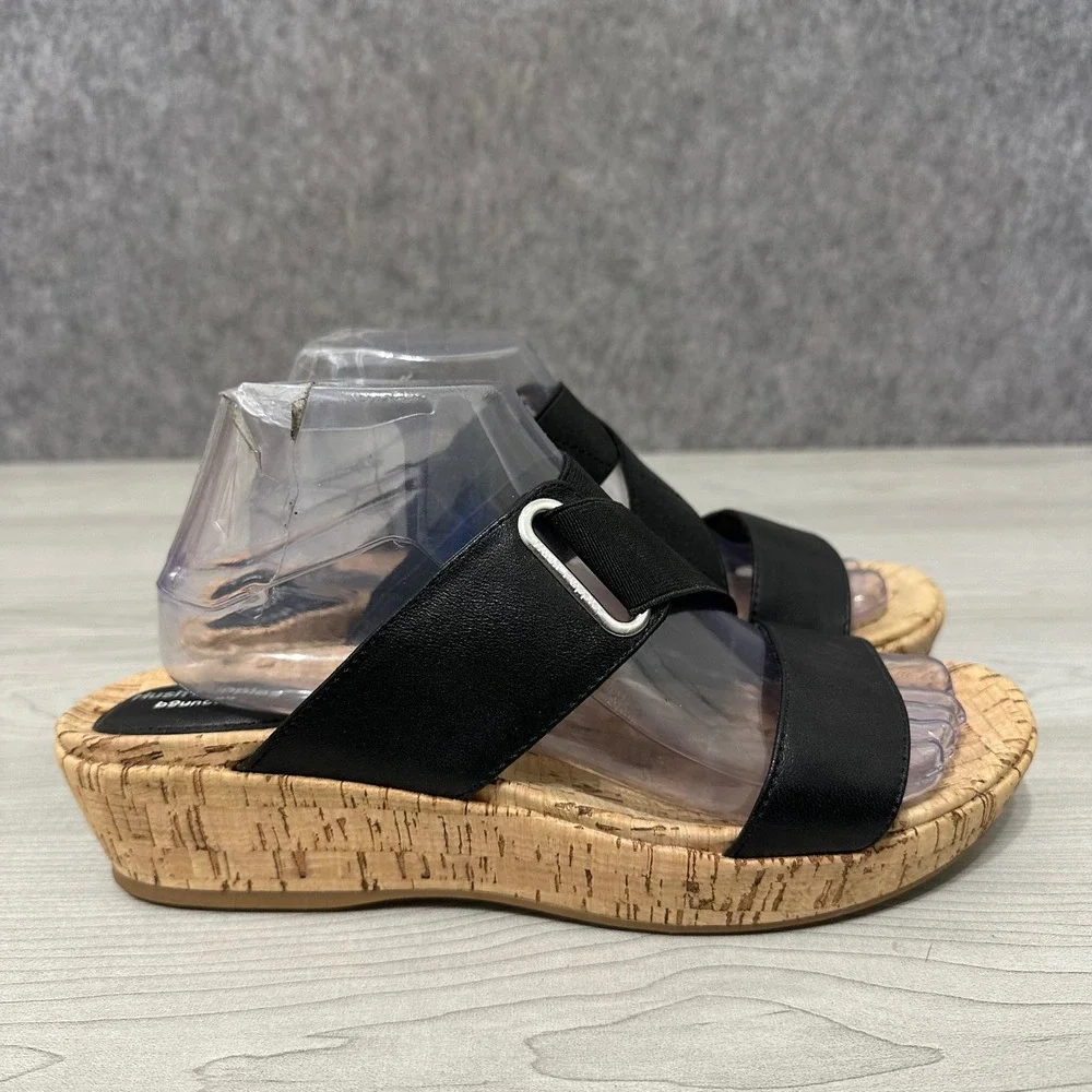 Hush Puppies Coco Wedge Sandals Womens 9.5 Black Leather Cork Platform